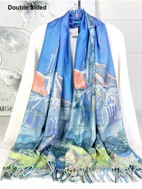 Pavement Cafe & The Old Market Place Double-sided Oil Painting Design Fashion Scarf